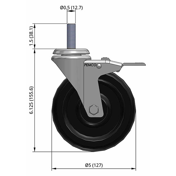 Side view drawing of caster with dimensions